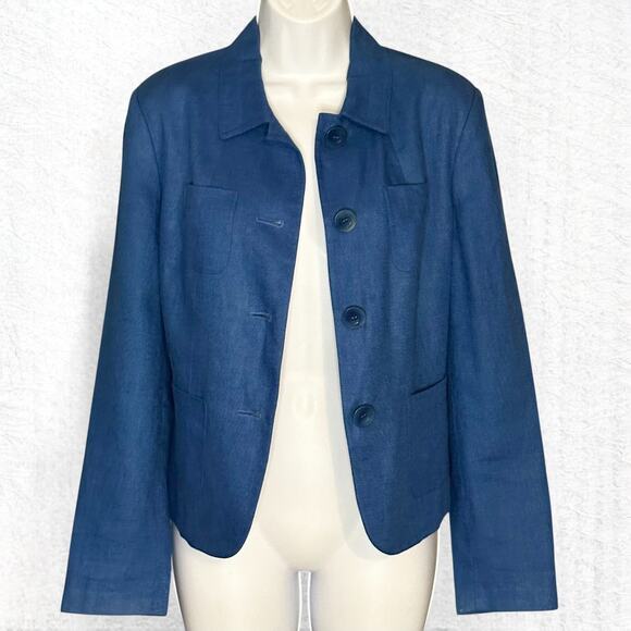 Vintage 90s Talbots Irish Linen Blazer Blue Sz 6 Button Up Lined Coastal Preppy - Picture 2 of 8